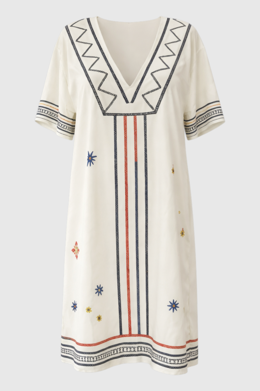 Zomerjurk met bloemenprint, V-hals en vloeiend vallende rok