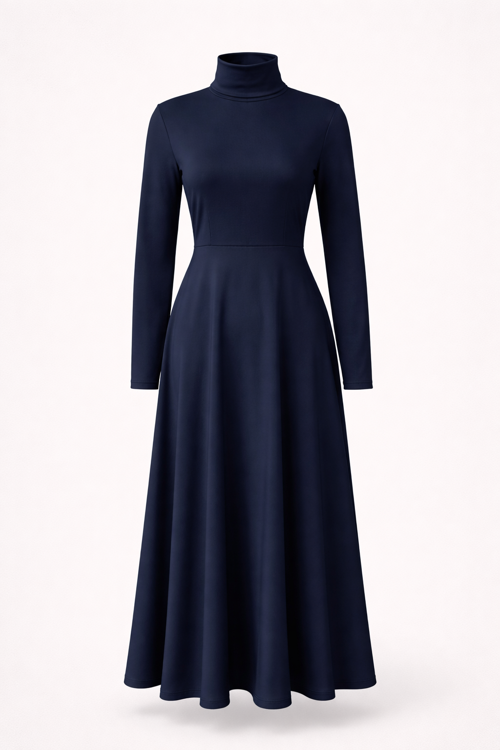 Gebreide maxi-jurk met hoge hals en soepele A-lijnrok