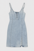 Denim Cami Dress with Adjustable Straps and Side Split