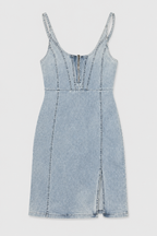Denim Cami Dress with Adjustable Straps and Side Split