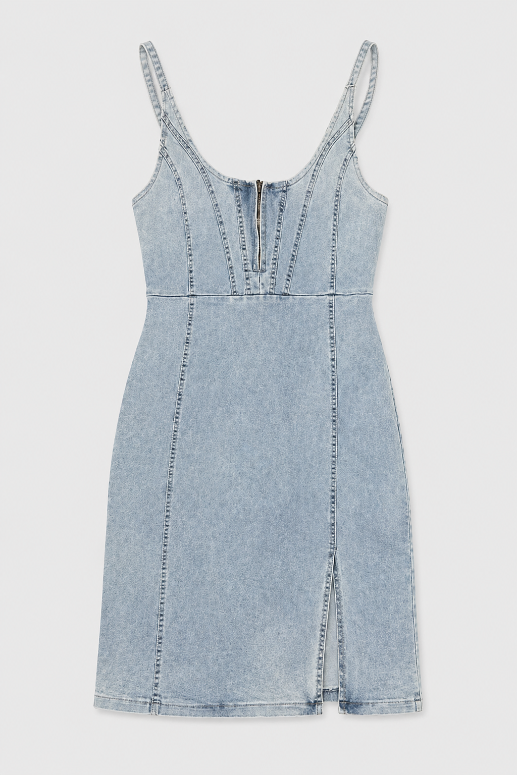 Denim Cami Dress with Adjustable Straps and Side Split
