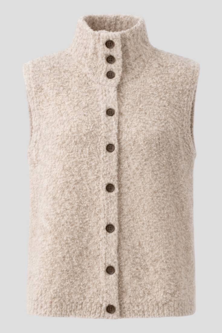 Sleeveless Knit Cardigan with Button Front and Textured Stitch