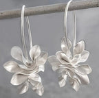 Silver-Tone Floral Hoop Drop Earrings
