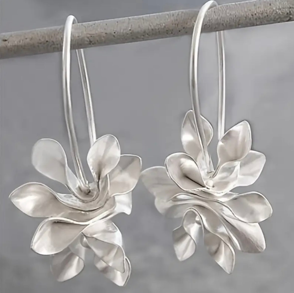 Silver-Tone Floral Hoop Drop Earrings