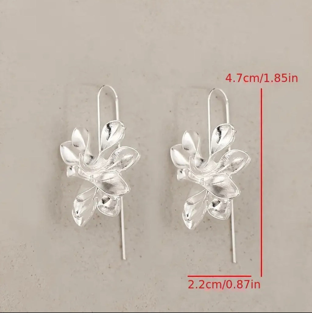 Silver-Tone Floral Hoop Drop Earrings
