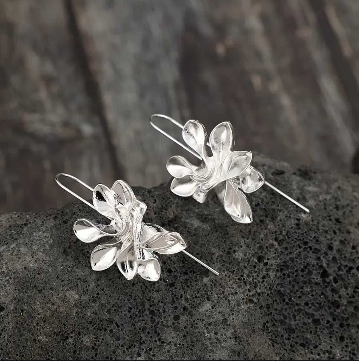 Silver-Tone Floral Hoop Drop Earrings