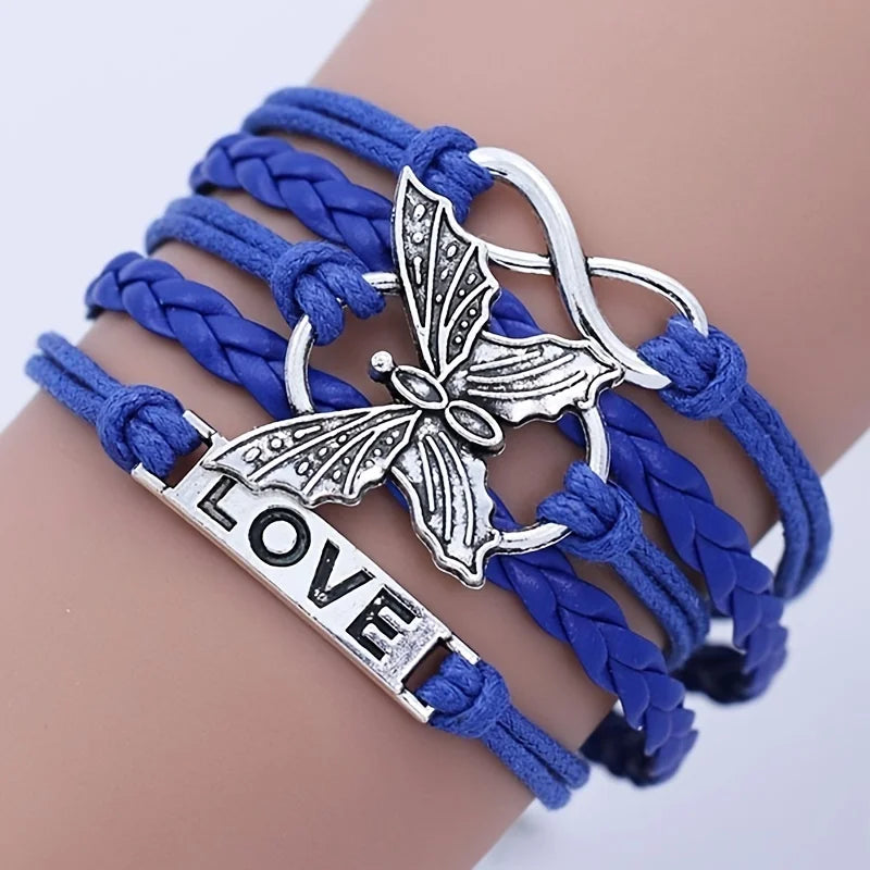 Vintage-Style Butterfly Leather Bracelet in Many Colours