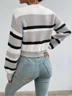 Striped Knit Jumper with Crew Neck and Elasticated Cuffs