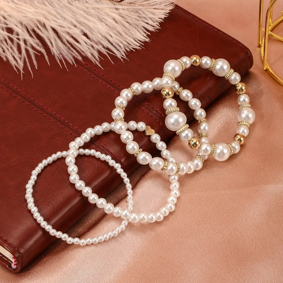 Pearl Bracelet Collection with Heart Details