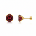 Ruby-Look Round Stud Earrings in Gold Tone