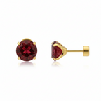 Ruby-Look Round Stud Earrings in Gold Tone