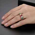 Vintage Multicolour Zirconia Gold-Plated Ring