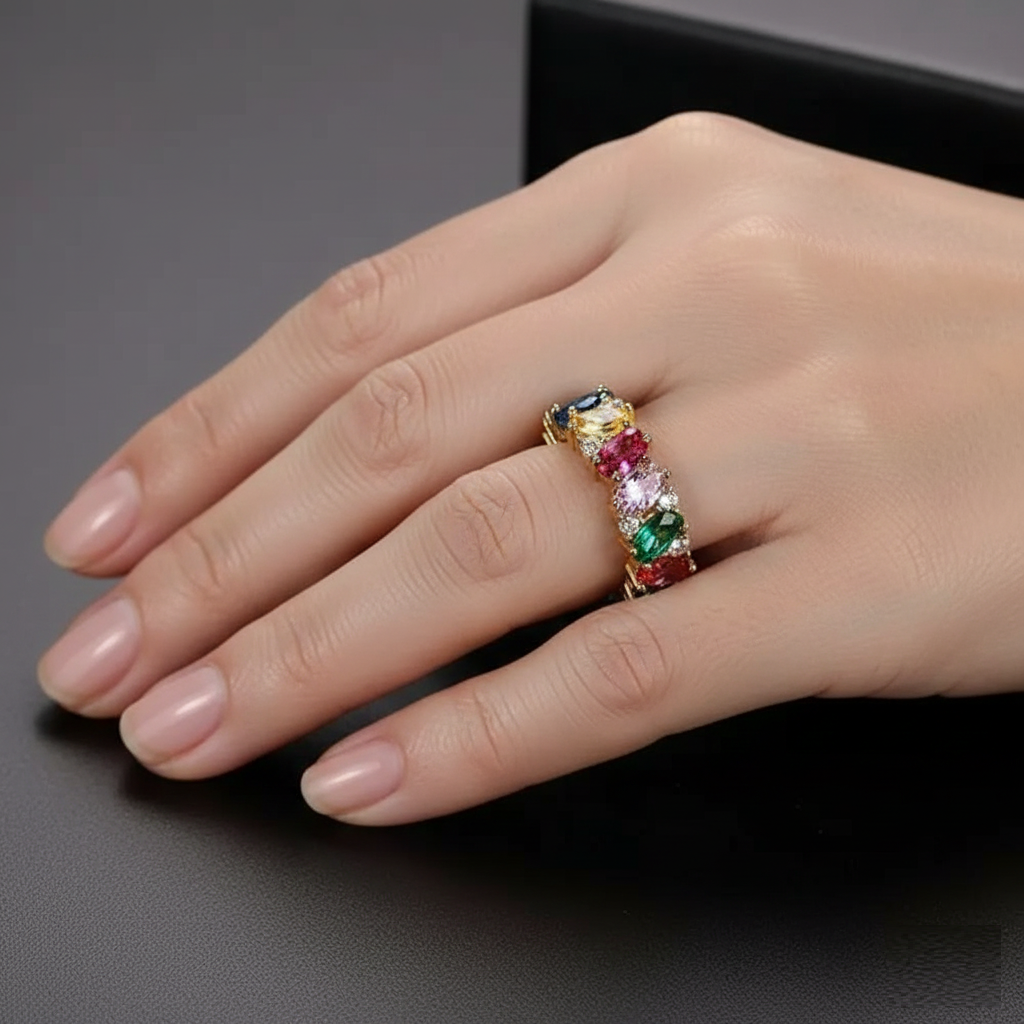 Vintage Multicolour Zirconia Gold-Plated Ring