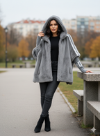 Oversized Winter Coat with Hood and Soft Fluffy Texture