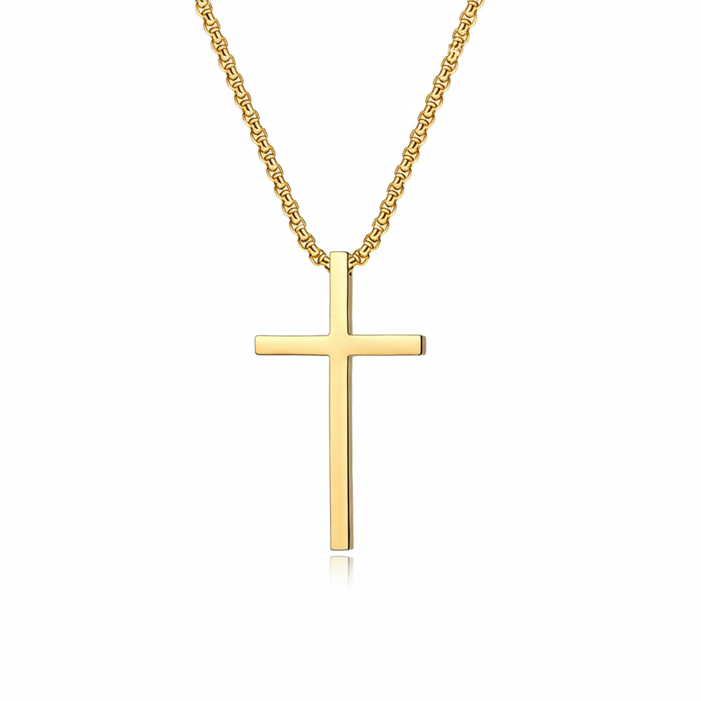 Bezel Cross Necklace in Gold Tone