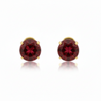 Ruby-Look Round Stud Earrings in Gold Tone