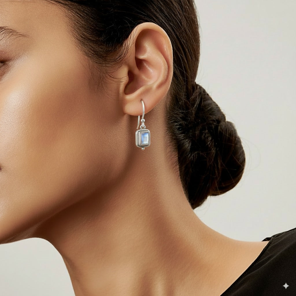 Vintage-Style Square Moonstone Earrings