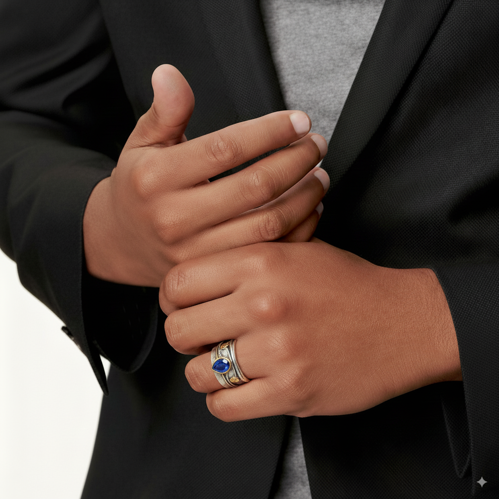 Vintage-Style Silver-Tone Sapphire-Look Ring