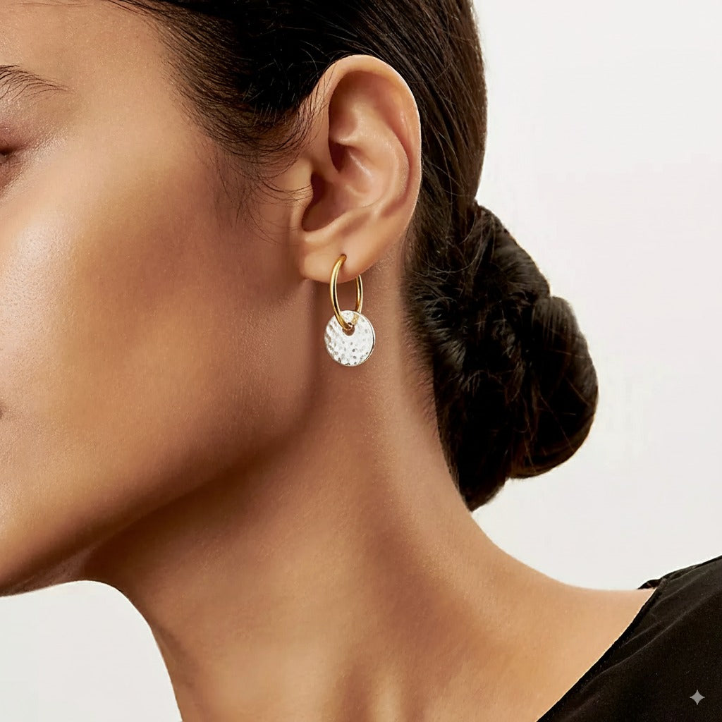Vintage-Inspired Gold-Tone Hoop Earrings with White Disc