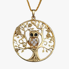 Gold-Tone Openwork Owl Tree of Life Necklace
