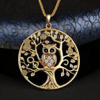 Gold-Tone Openwork Owl Tree of Life Necklace