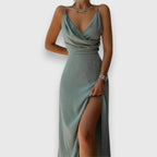 Sleeveless Strappy Wrap-Front Fitted Maxi Dress