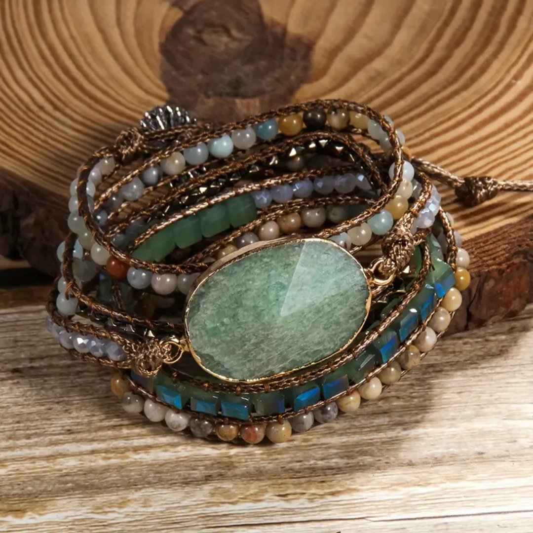 Wikkelarmband met groene aventurijn