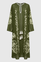 Oversized boho maxi-jurk met V-hals en lange mouwen