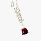 Rose Pendant Necklace with Freshwater Pearl Drop