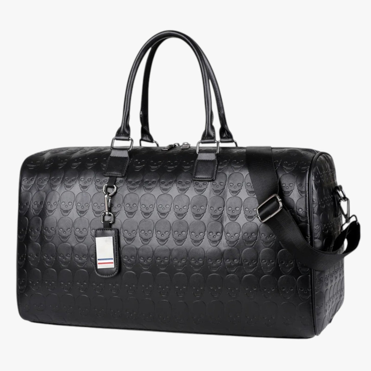 Maxi Black Travel Bag with Embossed Skull Print