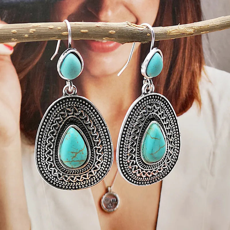 Bohemian Teardrop Turquoise Filigree Earrings