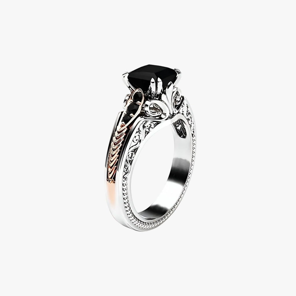 Ring van 925 zilver met grote heldere en zwarte stenen