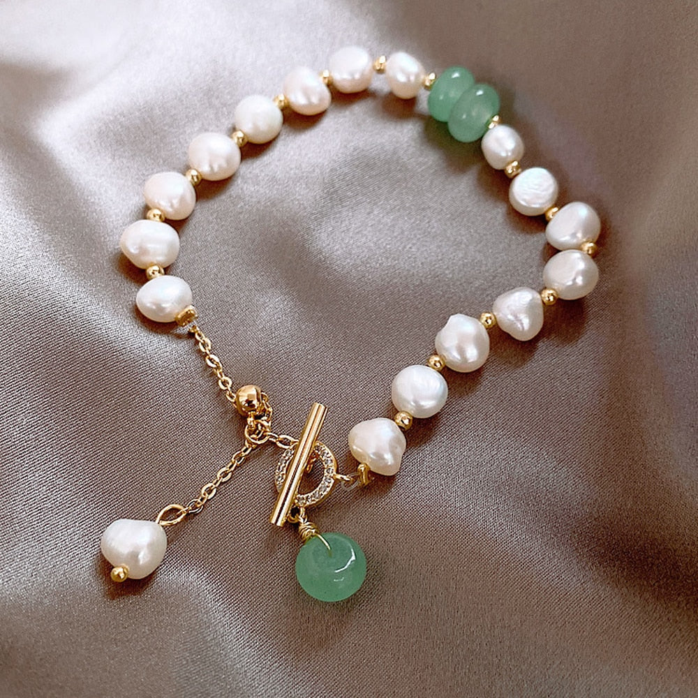 Pearl Bead Bracelet with Drop Charm