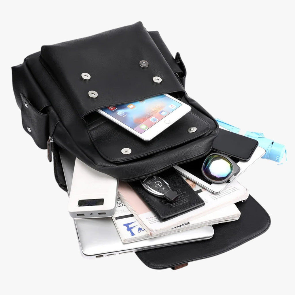 Waterafstotende PU-leren laptoprugzak voor werk en reizen
