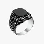 Black Zirconia Ring with Floral Engraved Band