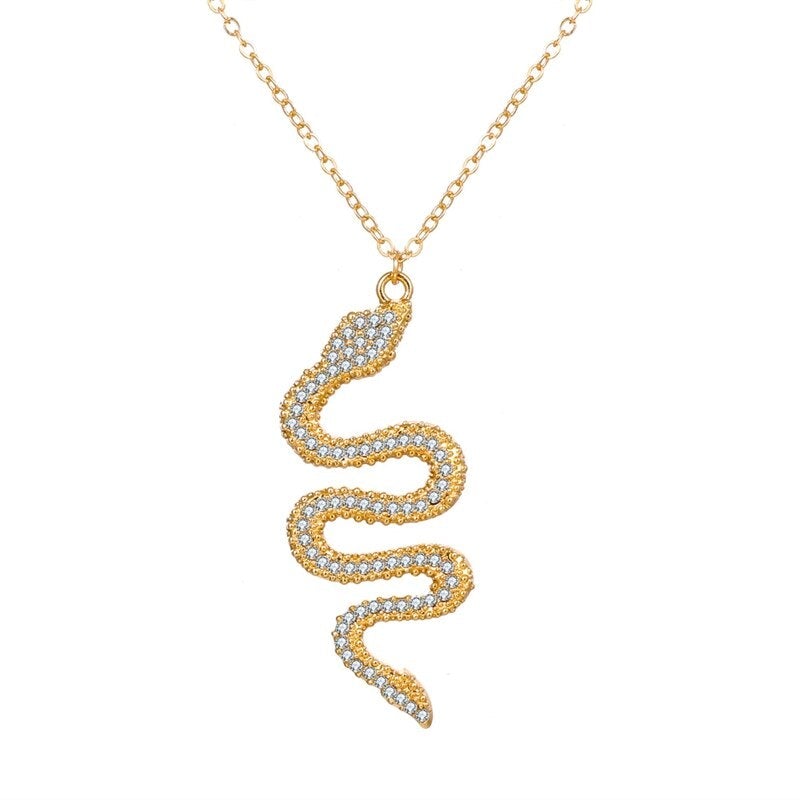 Goudkleurige slangenhanger met diamantlook-stenen
