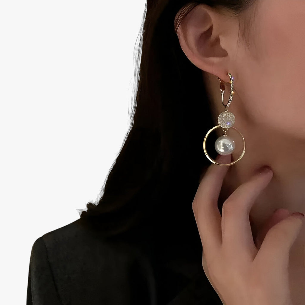Oversized Pearl Earrings with Gold-Tone Accents