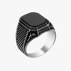 Black Zirconia Ring with Floral Engraved Band