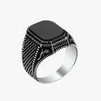 Black Zirconia Ring with Floral Engraved Band