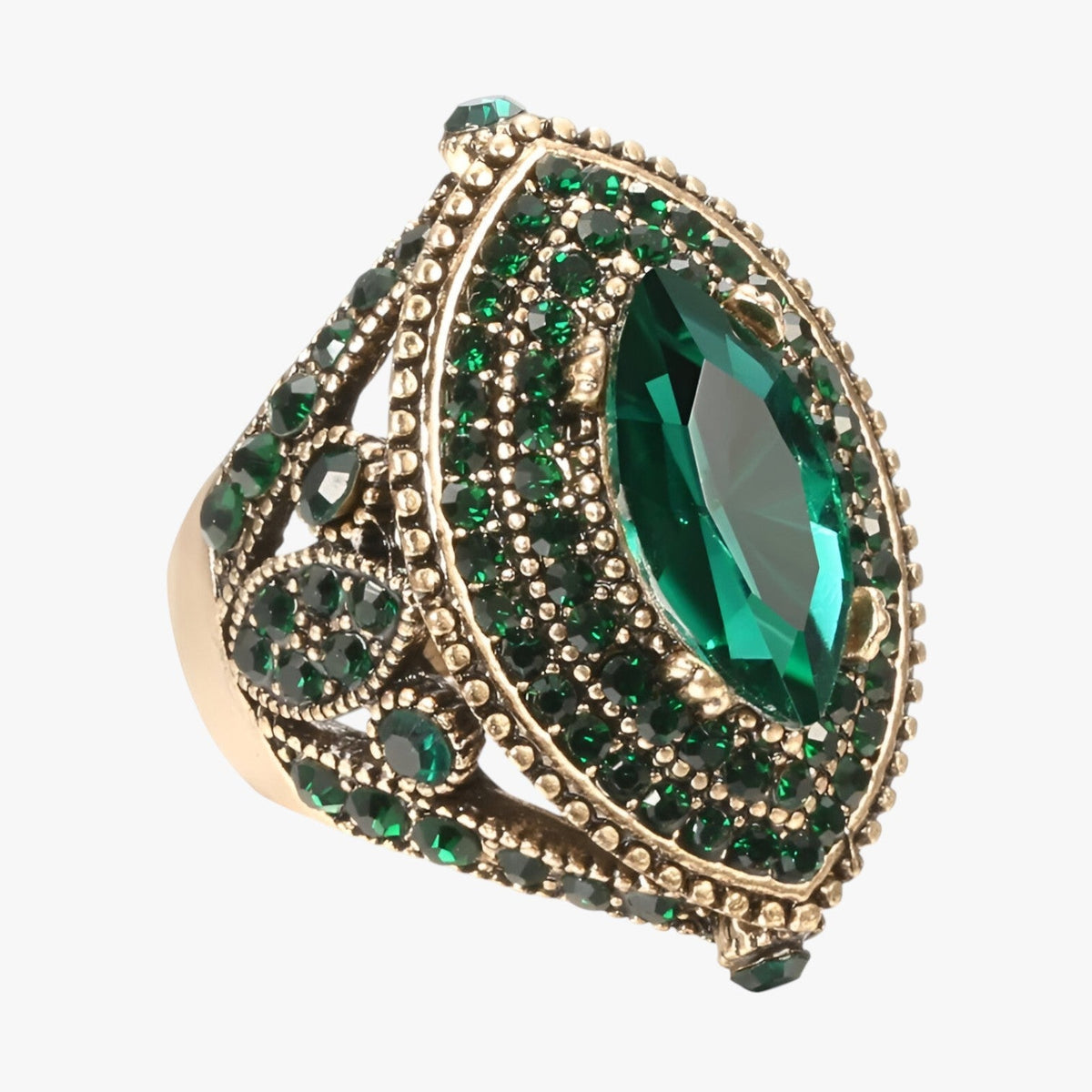 Boho Vintage Ring with Large Crystal Stone