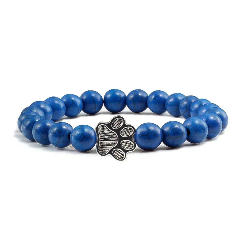 Paw Charm Bracelet with Stone Beads in Many Colours