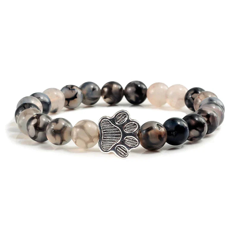 Paw Charm Bracelet with Stone Beads in Many Colours