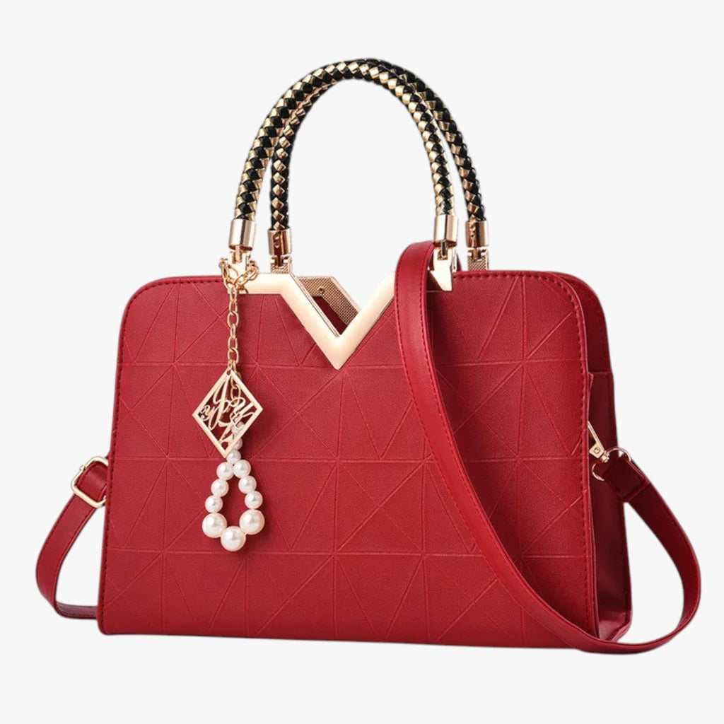Elegant Zip-Top Handbag with Pearl Zip Detail