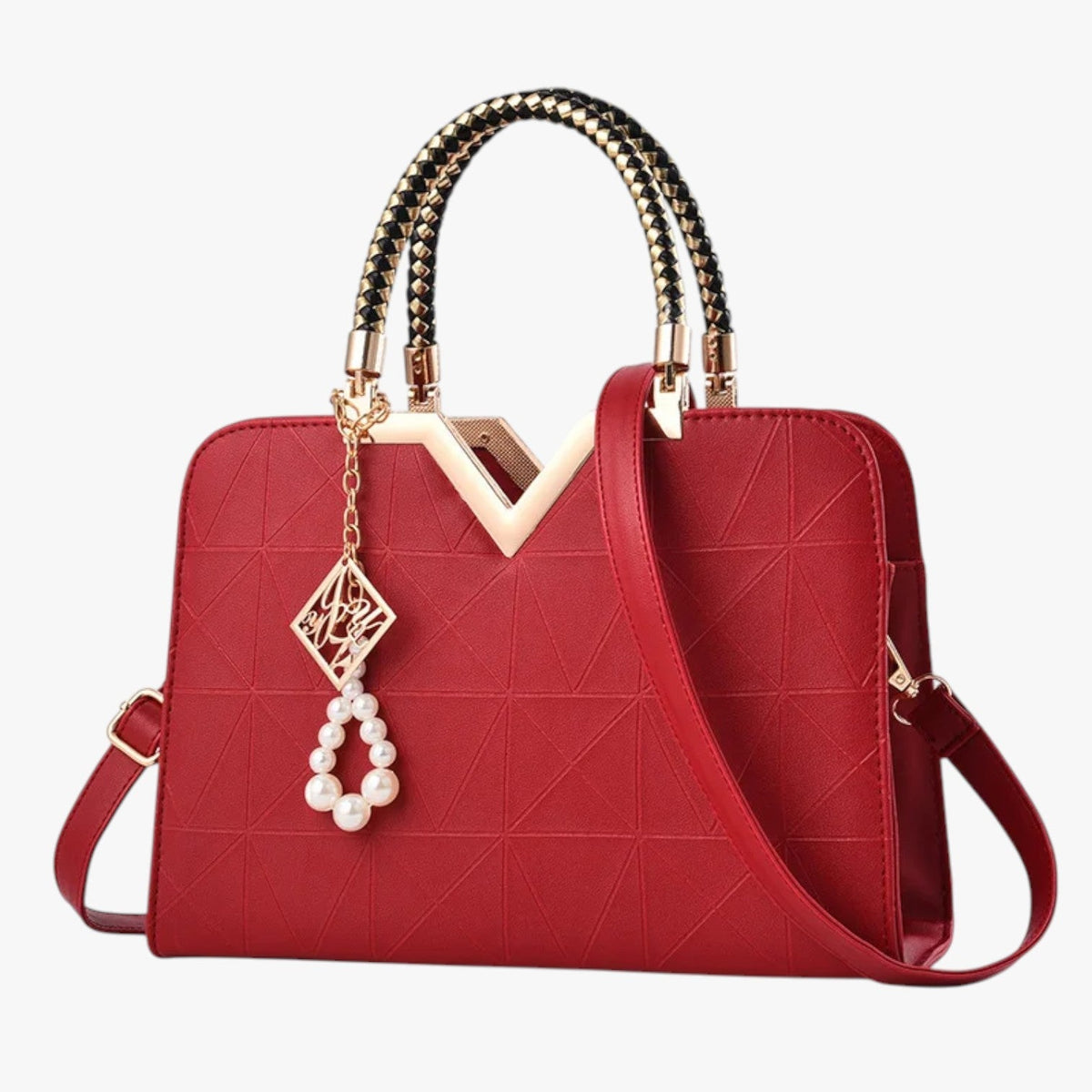Elegant Zip-Top Handbag with Pearl Zip Detail