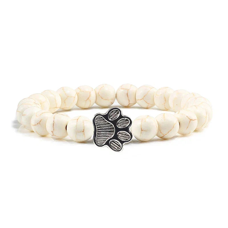 Paw Charm Bracelet with Stone Beads in Many Colours