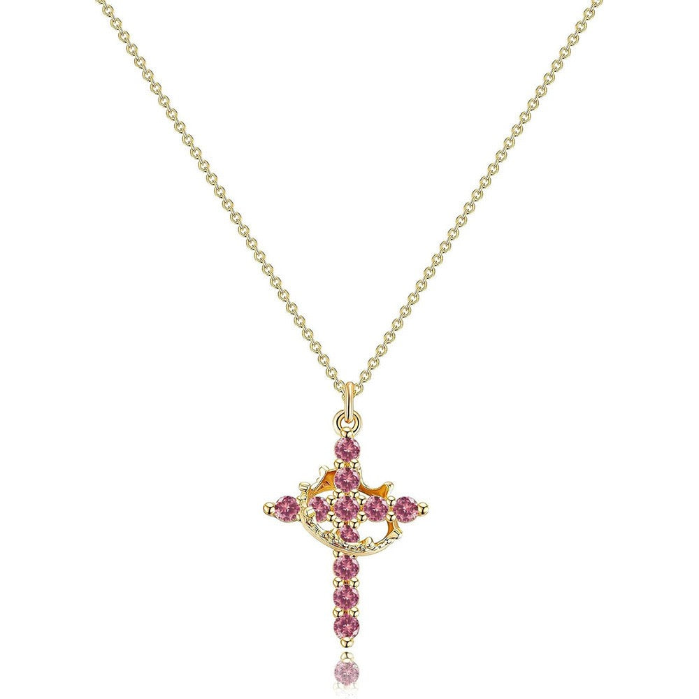 Cross and Crown Necklace in Many Finishes