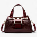 Spacious Two-Compartment Croc-Pattern Tote Bag