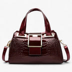 Spacious Two-Compartment Croc-Pattern Tote Bag