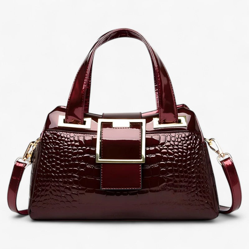 Spacious Two-Compartment Croc-Pattern Tote Bag