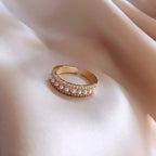 Slim Gold-Tone Half Band Ring with Crystal Row